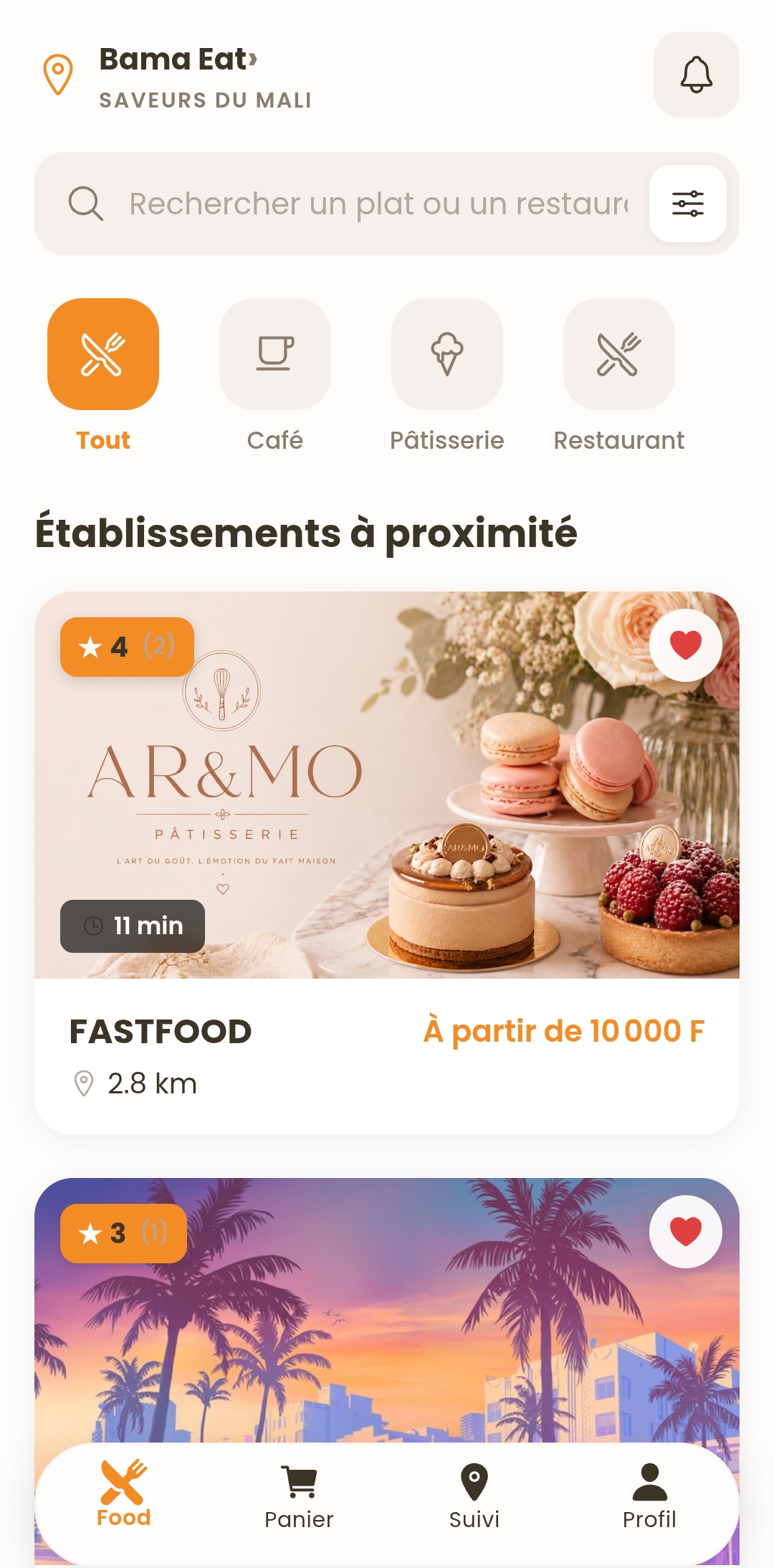 Aperçu de l'application BamaEat — accueil